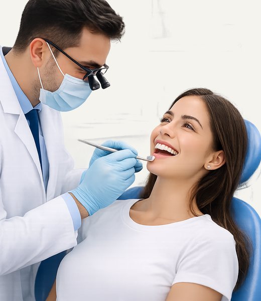 A dentist caring for a smiling patient